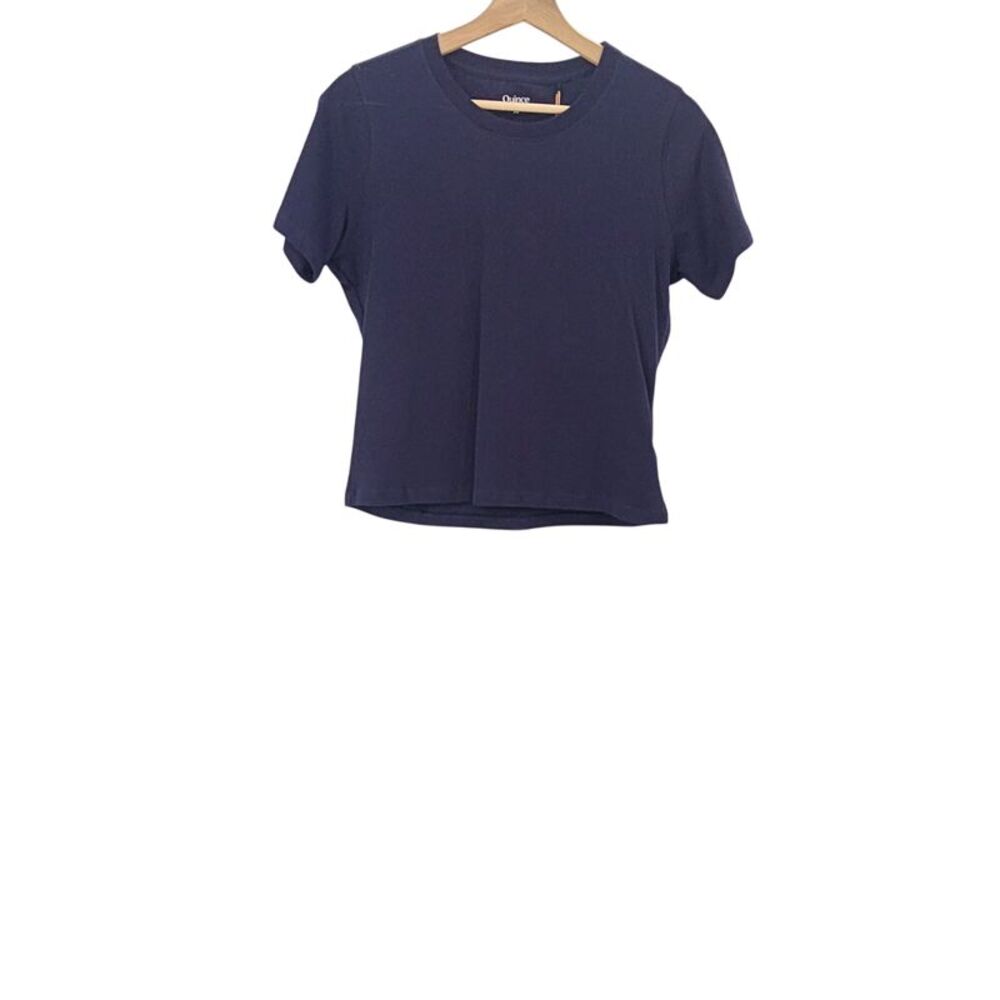 Quince Women Stretch Cotton Jersey Fitted T-Shirt Blue Sleeved Top XS